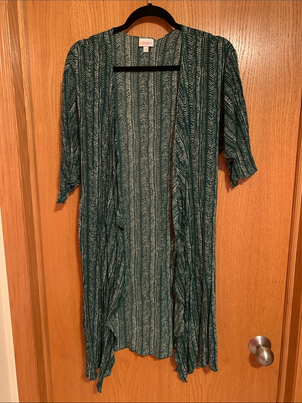 LuLaRoe Teal Printed Open-Front Kimono Cardigan